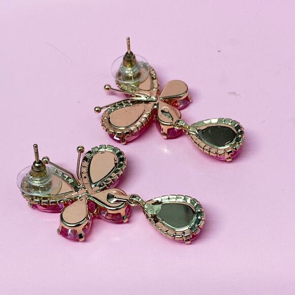 Statement Butterfly Earrings Candy Pink Zirconia Crystals - Picture 5 of 5